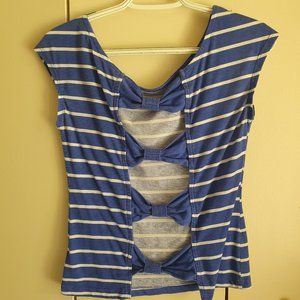 Blue & white striped bow crop top